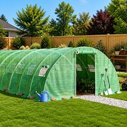 Greenhouse 32m² 8x4x2m Steel Frame PE Cover Garden Plant House Green
