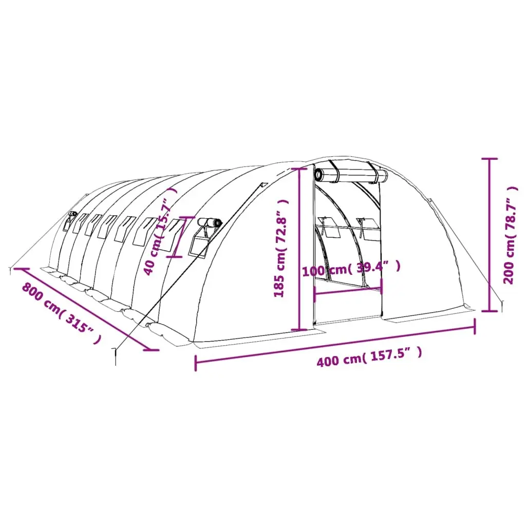Greenhouse Steel Frame PE Cover 8x4x2m Green