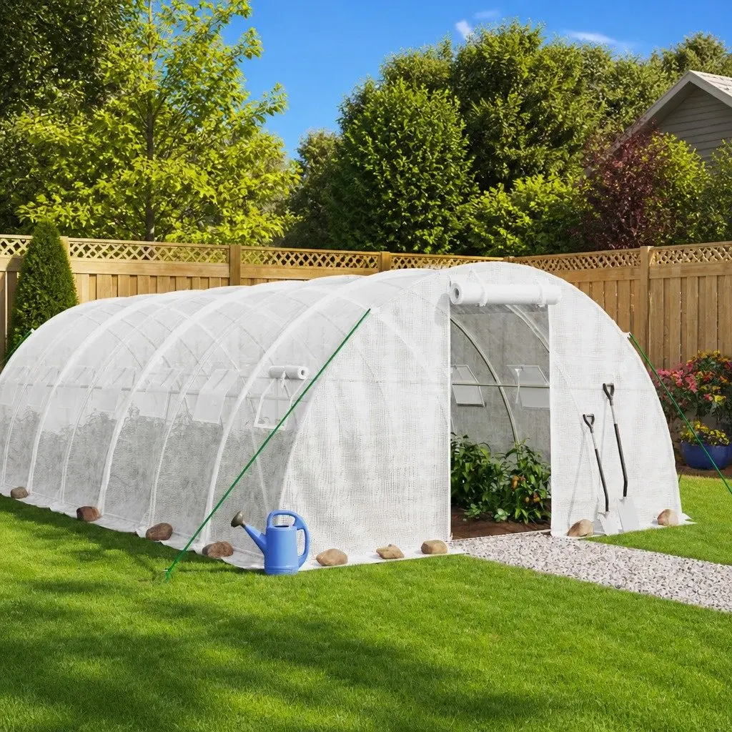 Greenhouse 32m² Steel Frame White 8x4x2m Garden Plant House UV Protection