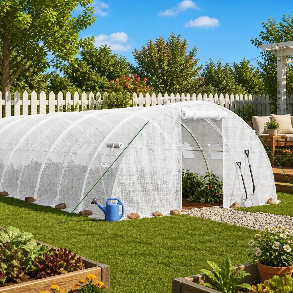 Greenhouse PE Cover White Steel Frame 10x4x2m