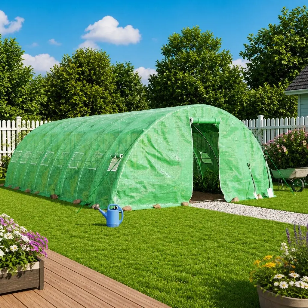 Greenhouse Spacious 6x5x2.3m Durable Steel Frame PE Cover Green