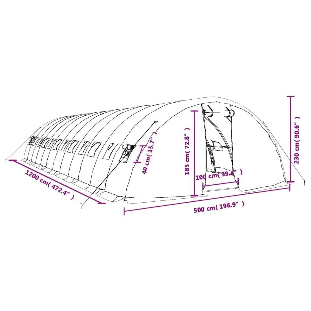 Greenhouse Steel Frame PE Cover 12x5x2.3m White