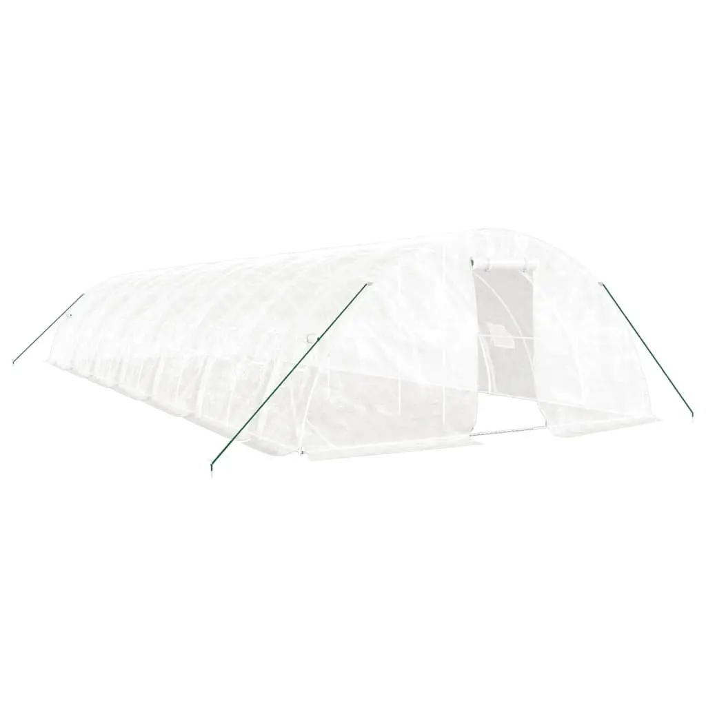 Greenhouse Spacious 70m² White Steel Frame 14x5x2.3m Garden Plant House Roll-up Door