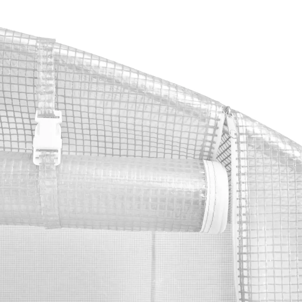 Greenhouse Spacious 70m² White Steel Frame 14x5x2.3m Garden Plant House Roll-up Door