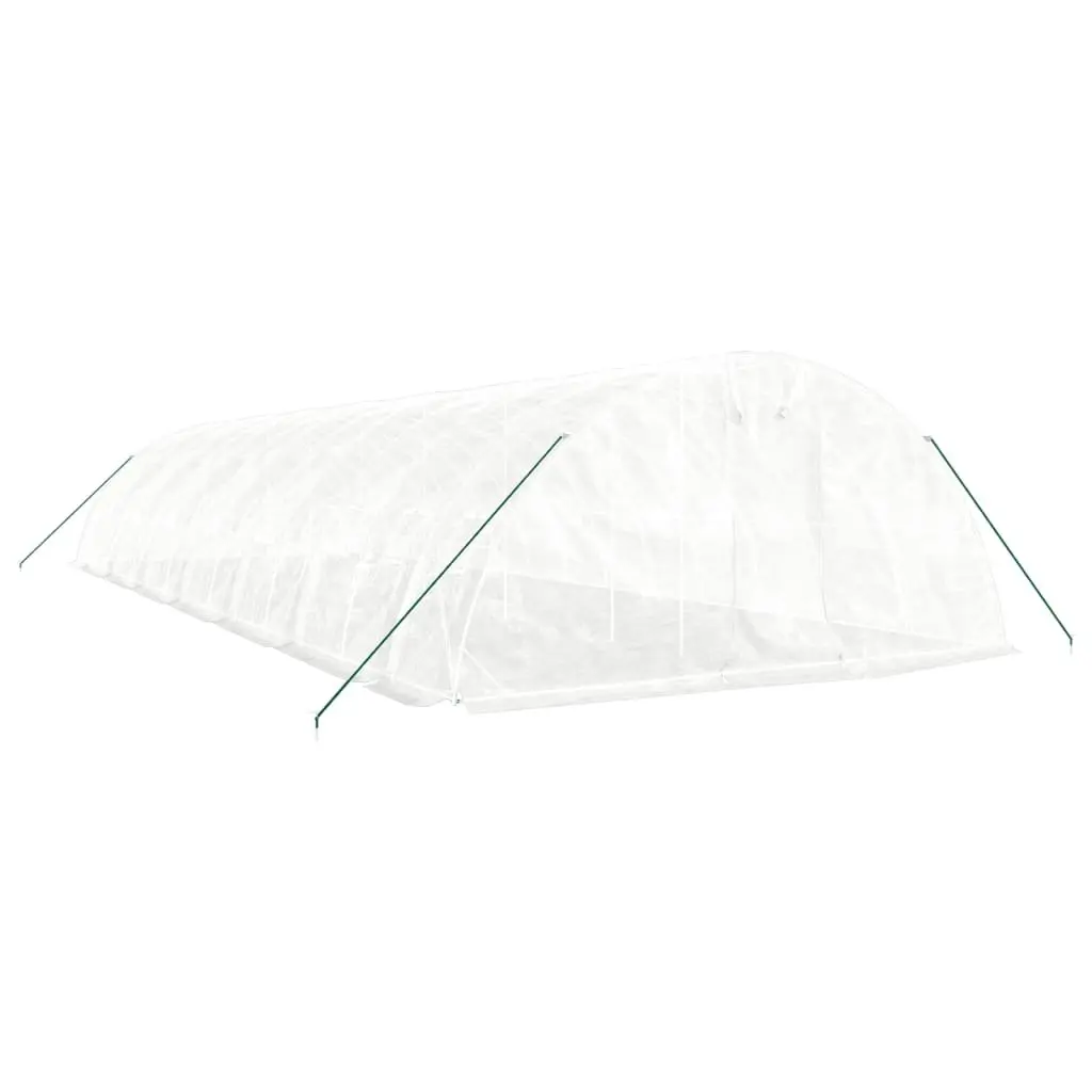 Greenhouse Spacious 70m² White Steel Frame 14x5x2.3m Garden Plant House Roll-up Door