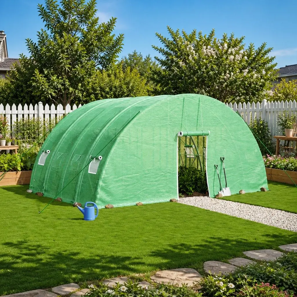 Greenhouse 6x4x2.85m PE Cover Steel Frame Garden Plant House 24m² Green