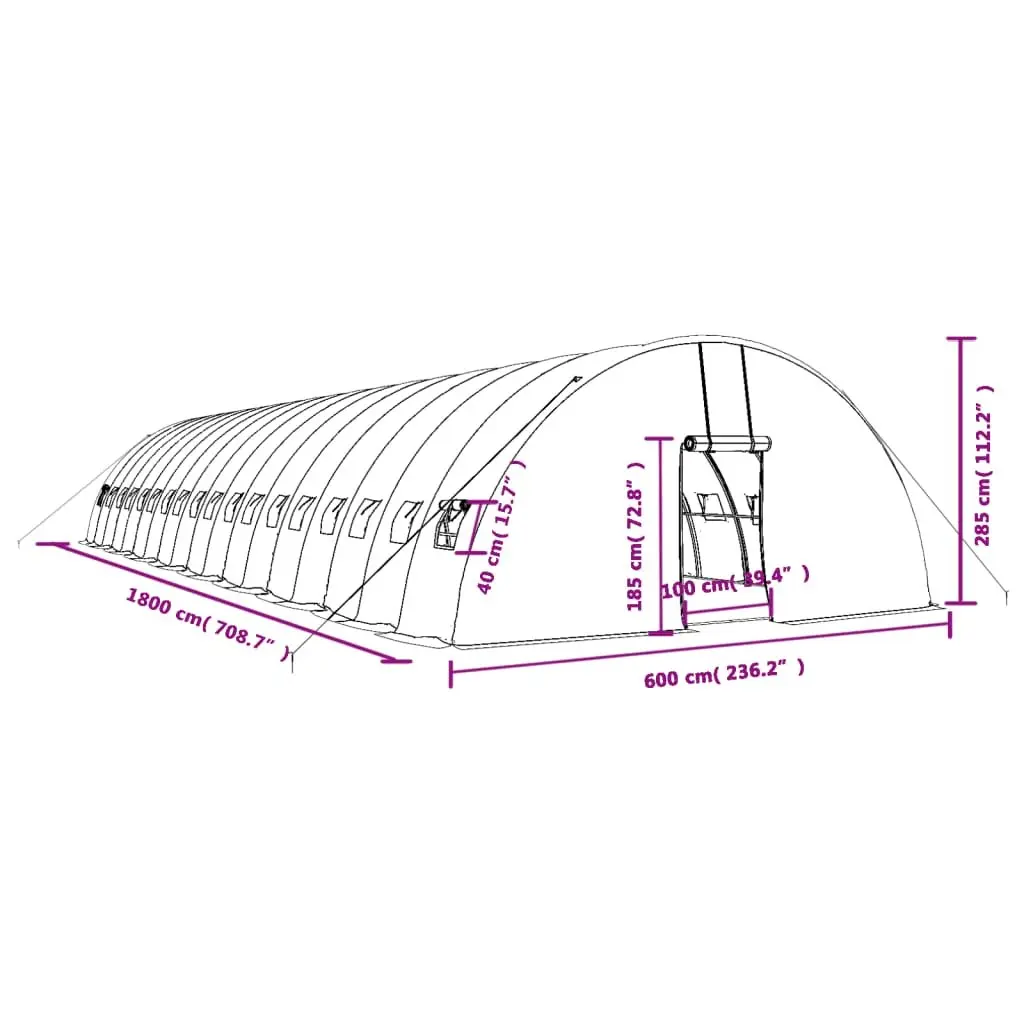 Greenhouse Steel Frame Green 18x6x2.85m 108m² UV Cover