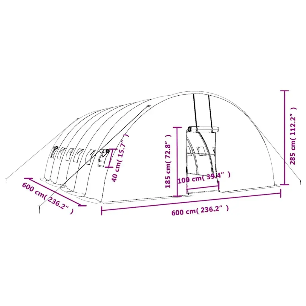 Greenhouse Steel Frame White 6x6x2.85m PE Cover Roll-Up Door Windows