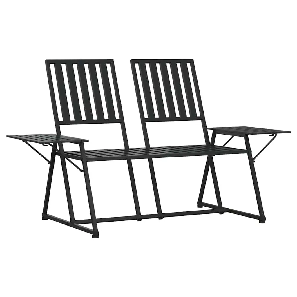 2-Seater Garden Bench 165cm Outdoor Seating Steel Black Patio Furniture