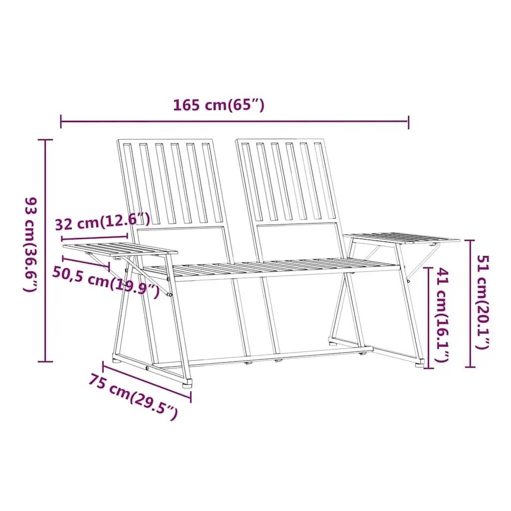 2-Seater Garden Bench 165cm Outdoor Seating Steel Black Patio Furniture