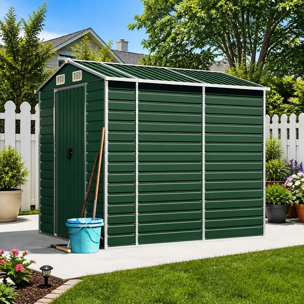 Garden Shed Green 191x215x198 cm Galvanised Steel Outdoor Storage Tools