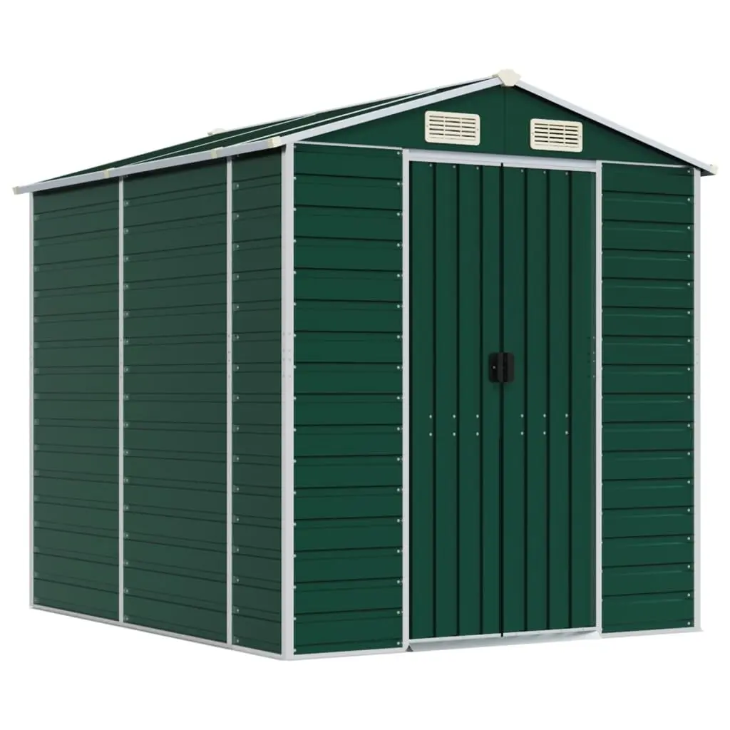 Garden Shed Green 191x215x198 cm Galvanised Steel Outdoor Storage Tools