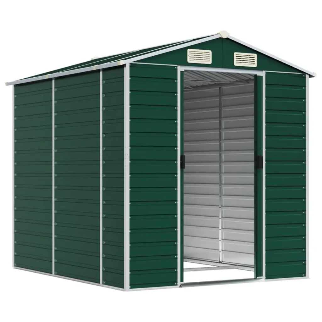 Garden Shed Green 191x215x198 cm Galvanised Steel Outdoor Storage Tools