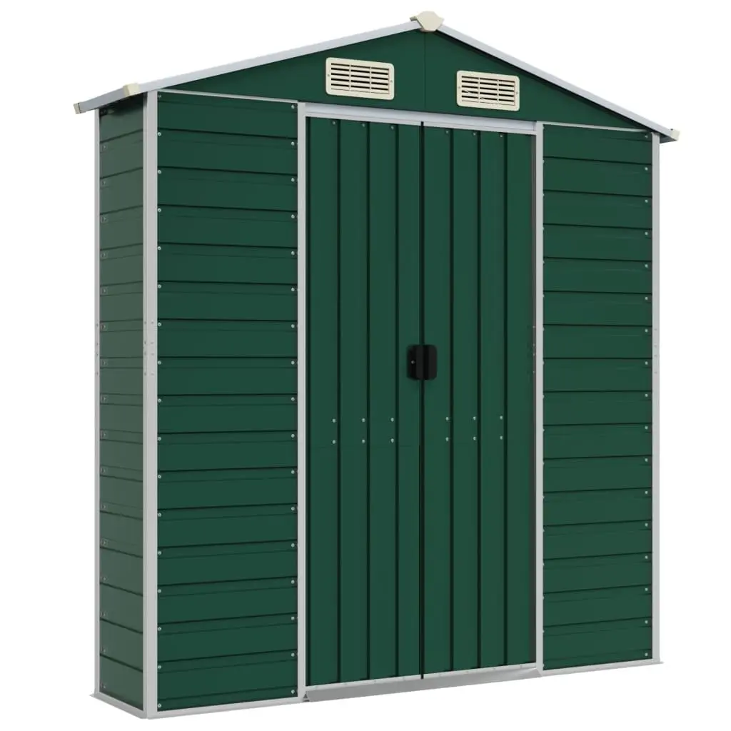 Garden Shed Green 191x215x198 cm Galvanised Steel Outdoor Storage Tools