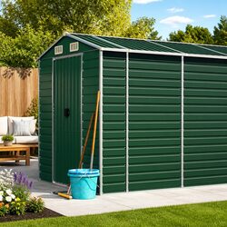 Garden Shed Green 191x555x198 cm Outdoor Storage Metal Tool House