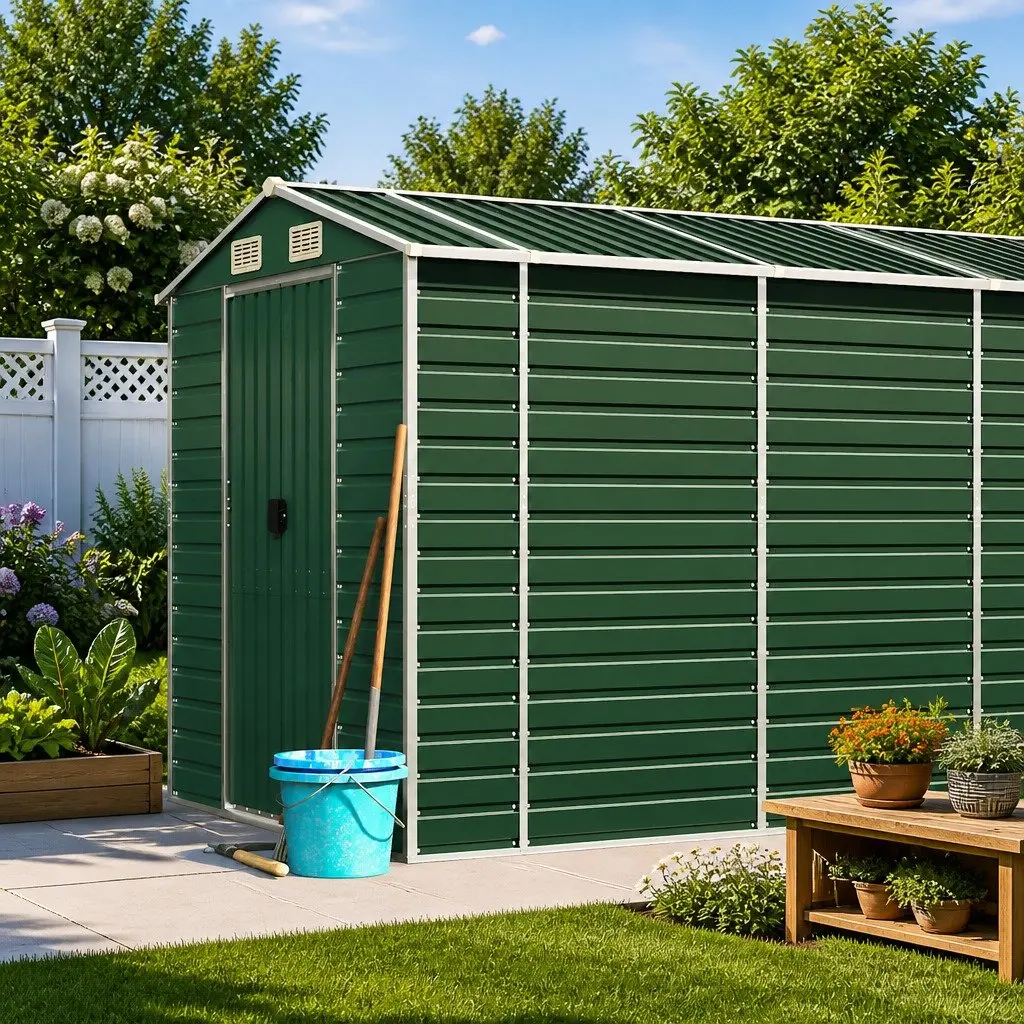 Outdoor Storage Shed Green Galvanised Steel Durable 191x725x198cm