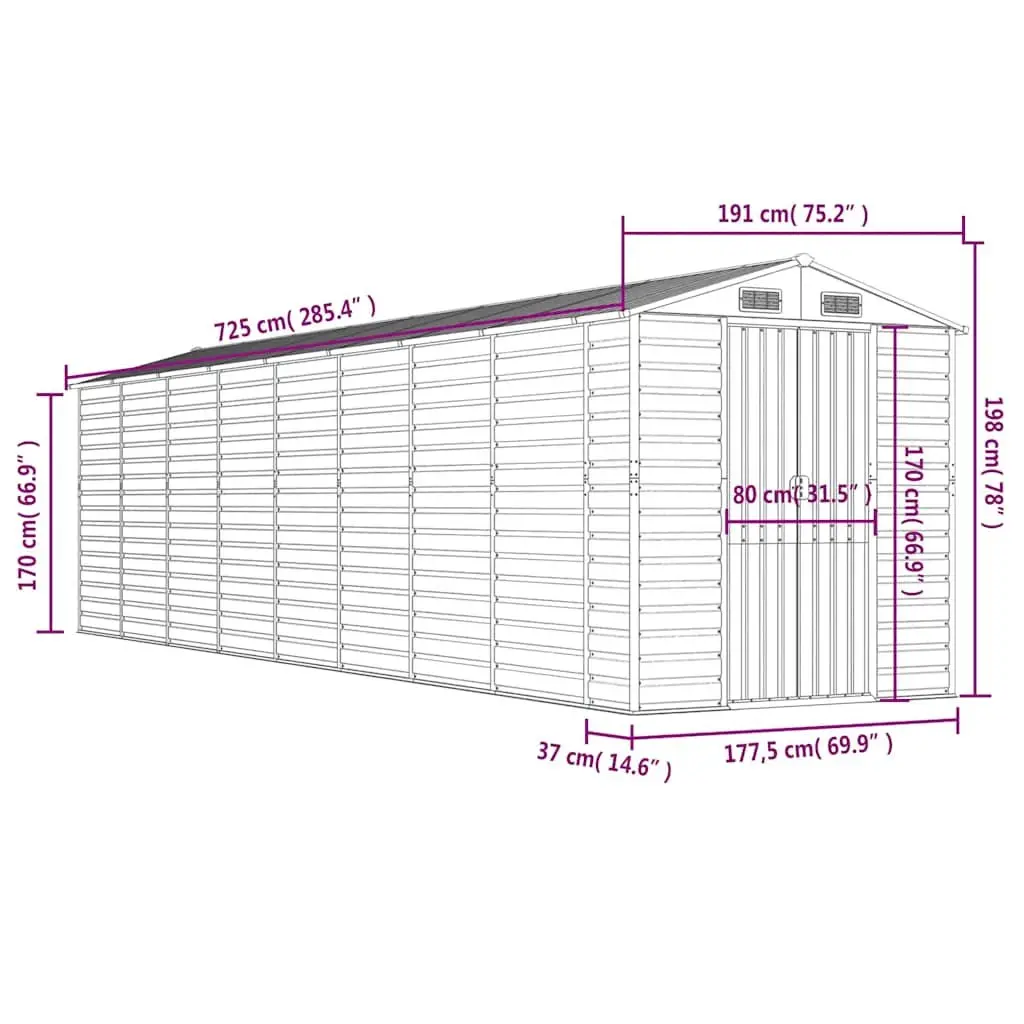 Outdoor Storage Shed Green Galvanised Steel Durable 191x725x198cm