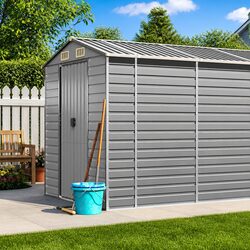 Garden Shed Grey Outdoor Storage Galvanised Steel Tool House Backyard