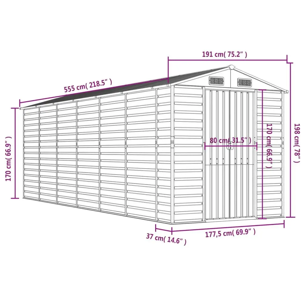 Garden Shed Grey Outdoor Storage Galvanised Steel Tool House Backyard