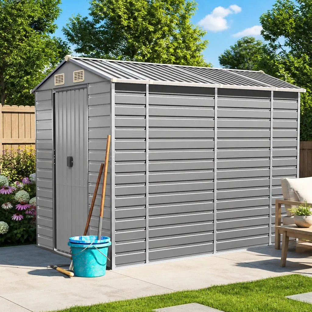Galvanised Steel Garden Shed Grey Outdoor Storage 191x198x810cm