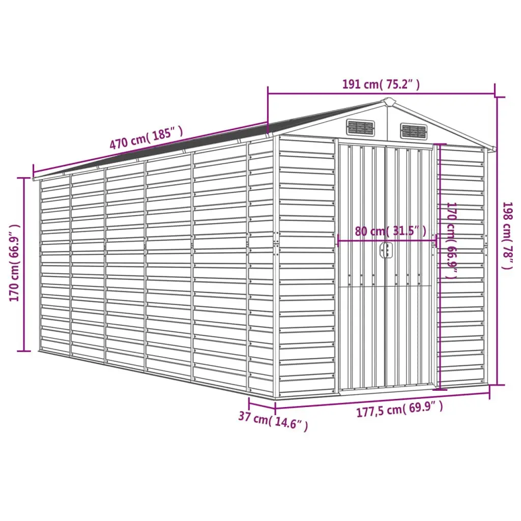 Garden Shed Metal Storage Anthracite 191x470x198 cm