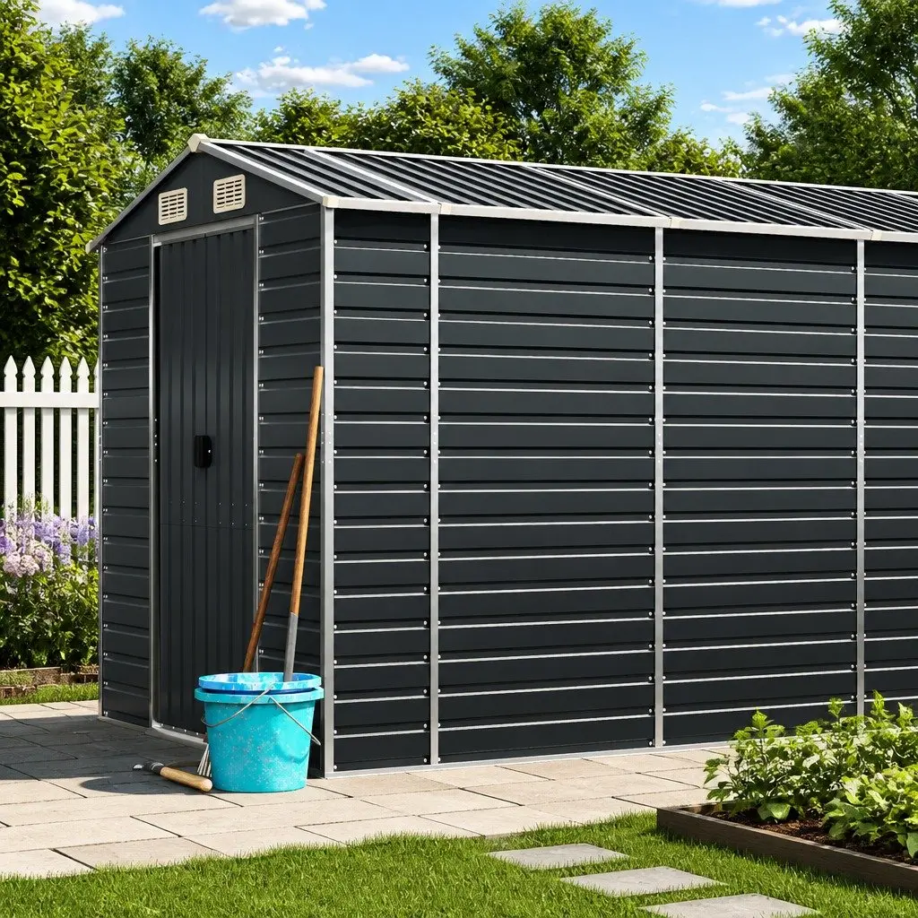 Garden Shed Anthracite Galvanised Steel Outdoor Storage 191 x 555 x 198 cm
