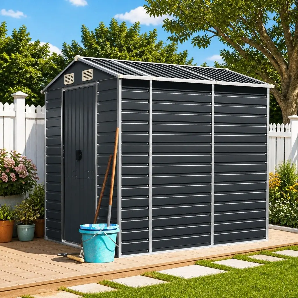 Garden Shed Galvanised Steel Anthracite 191x980x198cm Outdoor Storage Tool House