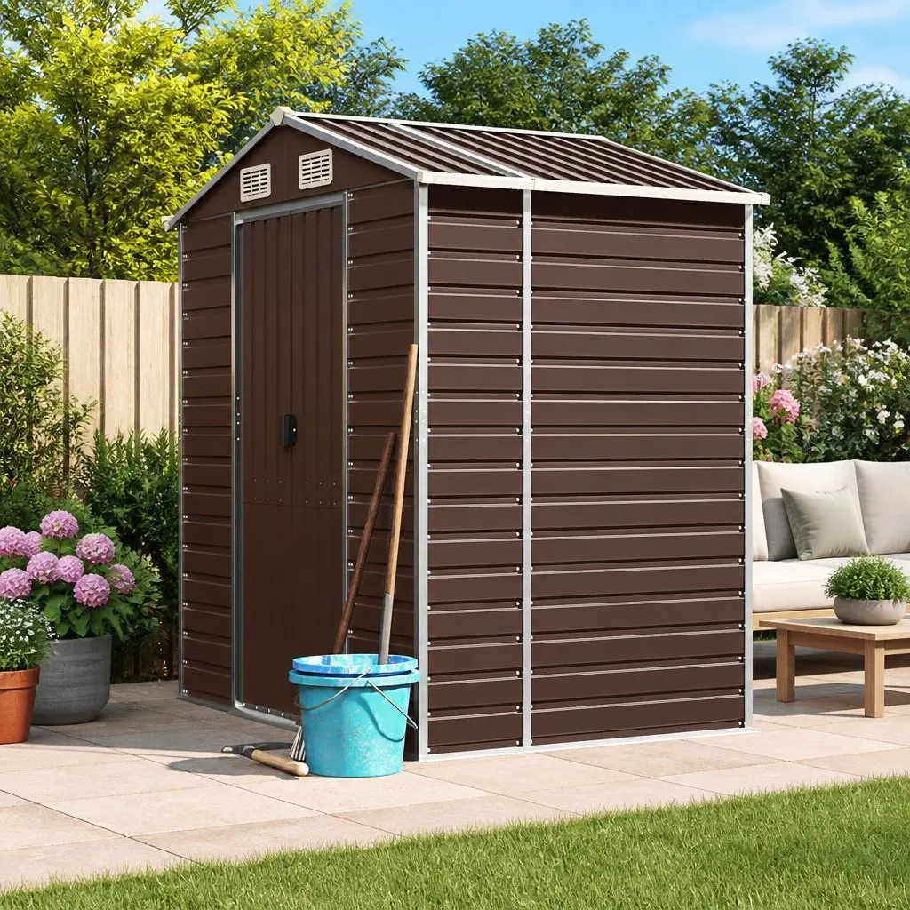 Garden Shed Brown 191x130x198 cm Galvanised Steel Outdoor Storage Tool House