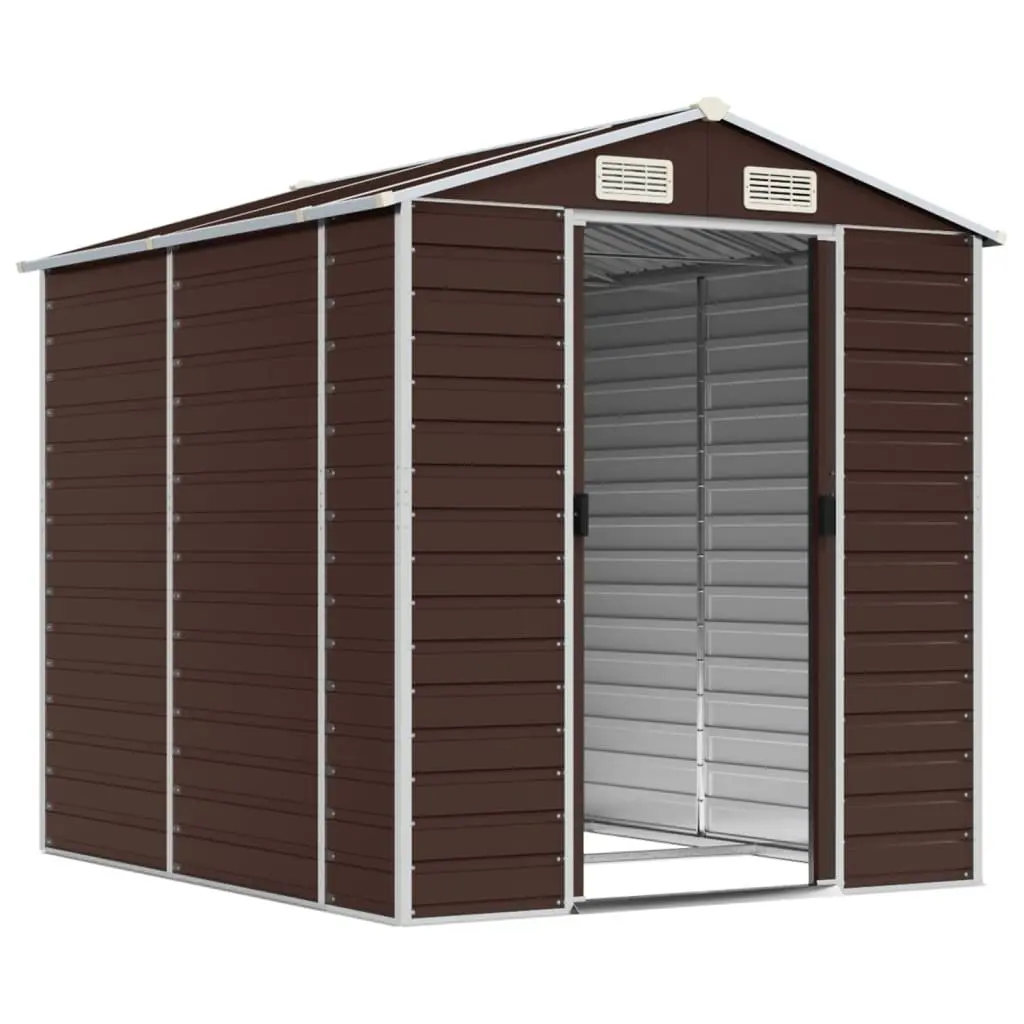 Garden Shed Brown Metal Outdoor Storage Tool House with Sloping Roof 191 x 215 x 198 cm