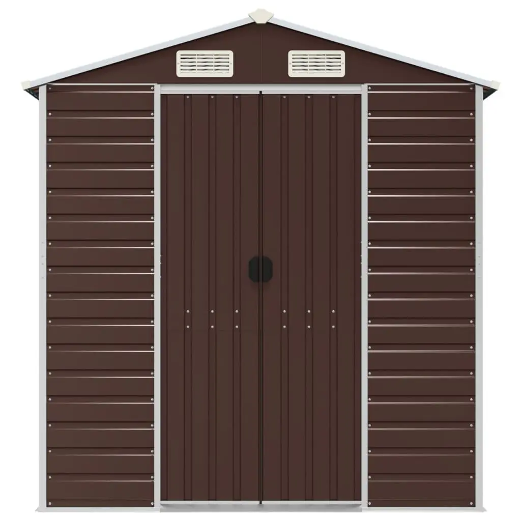 Garden Shed Brown Metal Outdoor Storage Tool House with Sloping Roof 191 x 215 x 198 cm