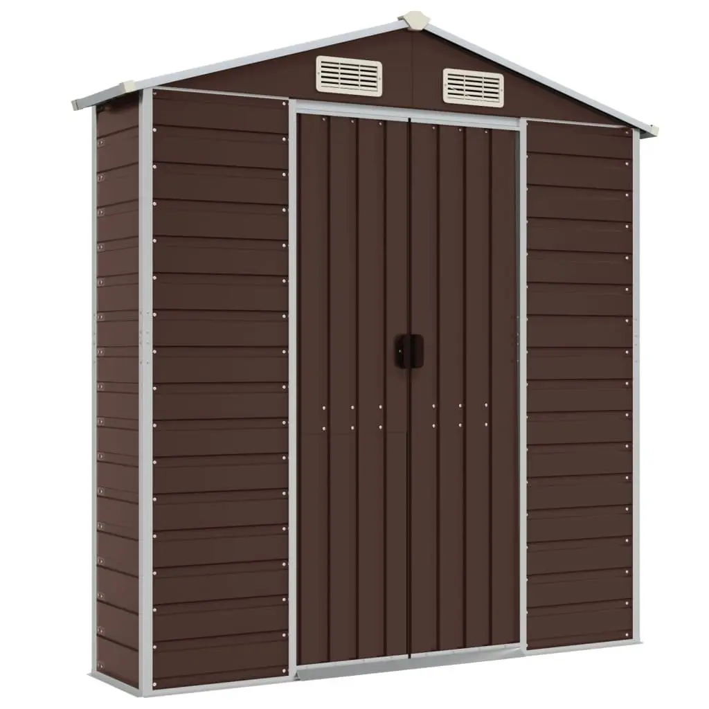 Garden Shed Brown Metal Outdoor Storage Tool House with Sloping Roof 191 x 215 x 198 cm