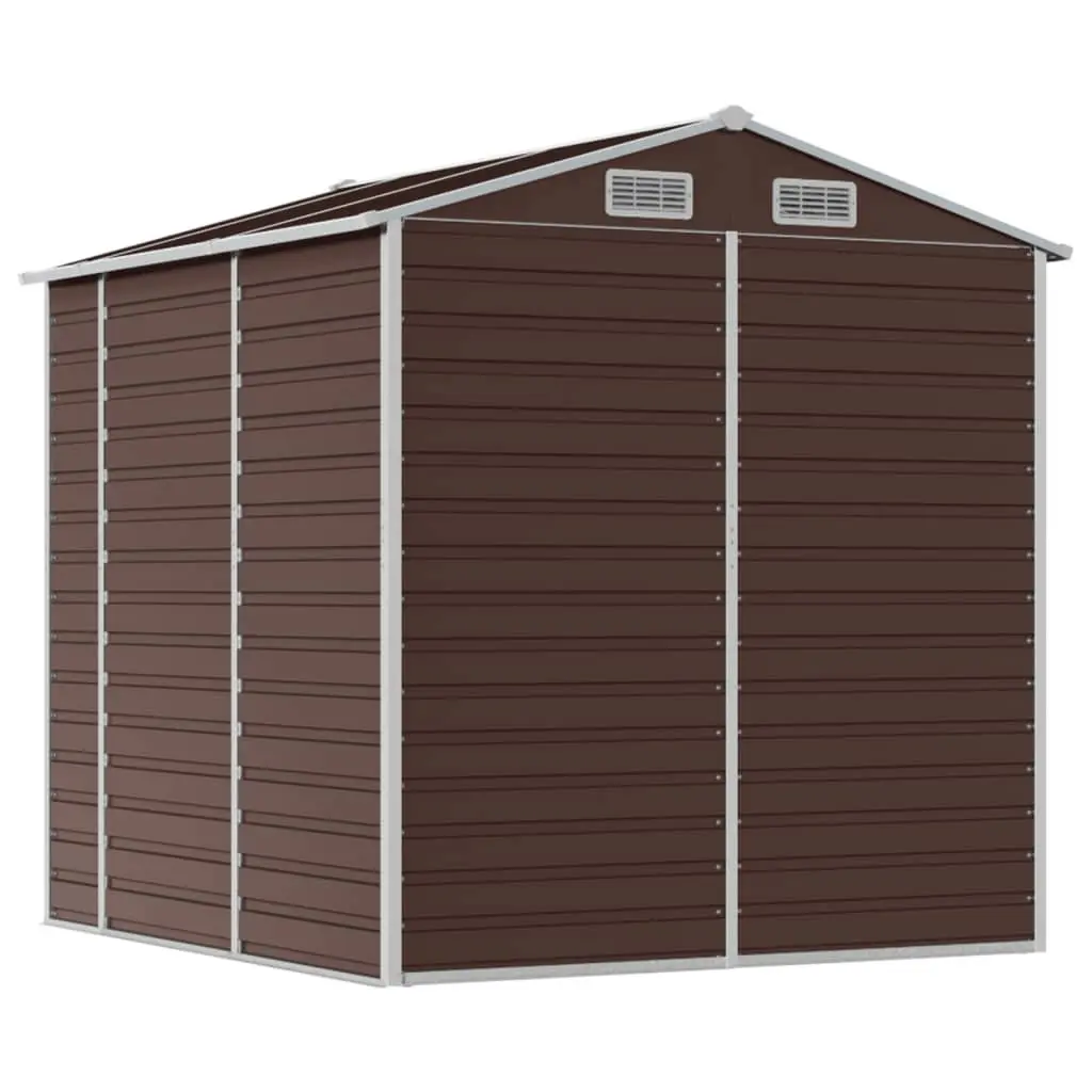 Garden Shed Brown Metal Outdoor Storage Tool House with Sloping Roof 191 x 215 x 198 cm