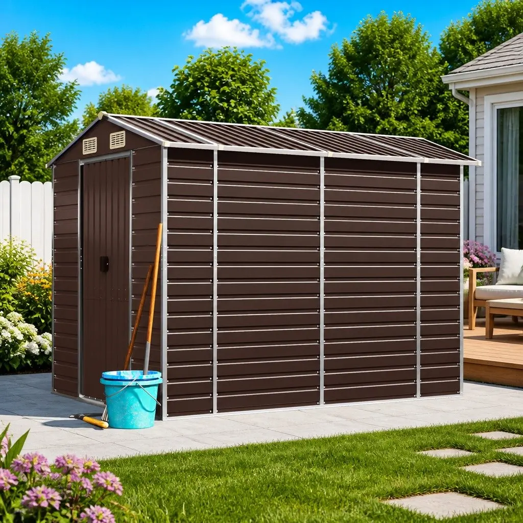 Garden Shed Brown 191x810x198 cm Galvanised Steel Outdoor Storage Tool House