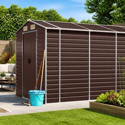 Brown Garden Shed: Durable Galvanised Steel Outdoor Storage 191x980x198cm