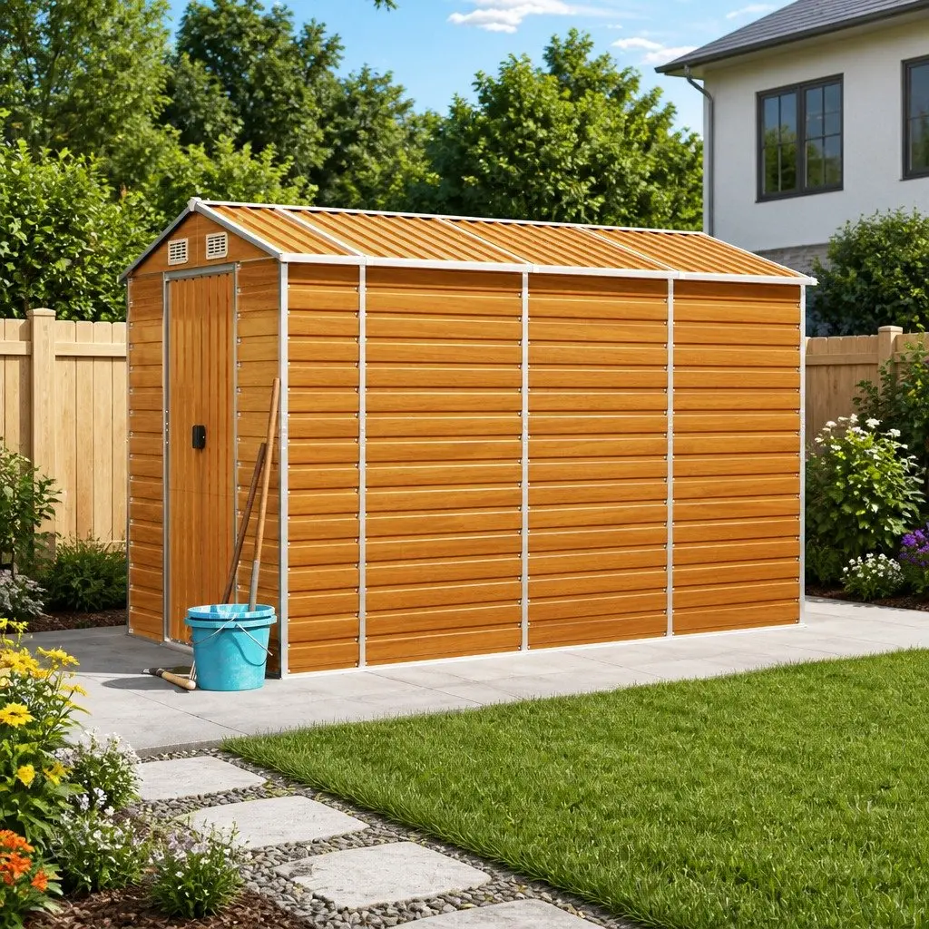 Garden Shed Brown Outdoor Storage Metal Tool House Galvanised Steel