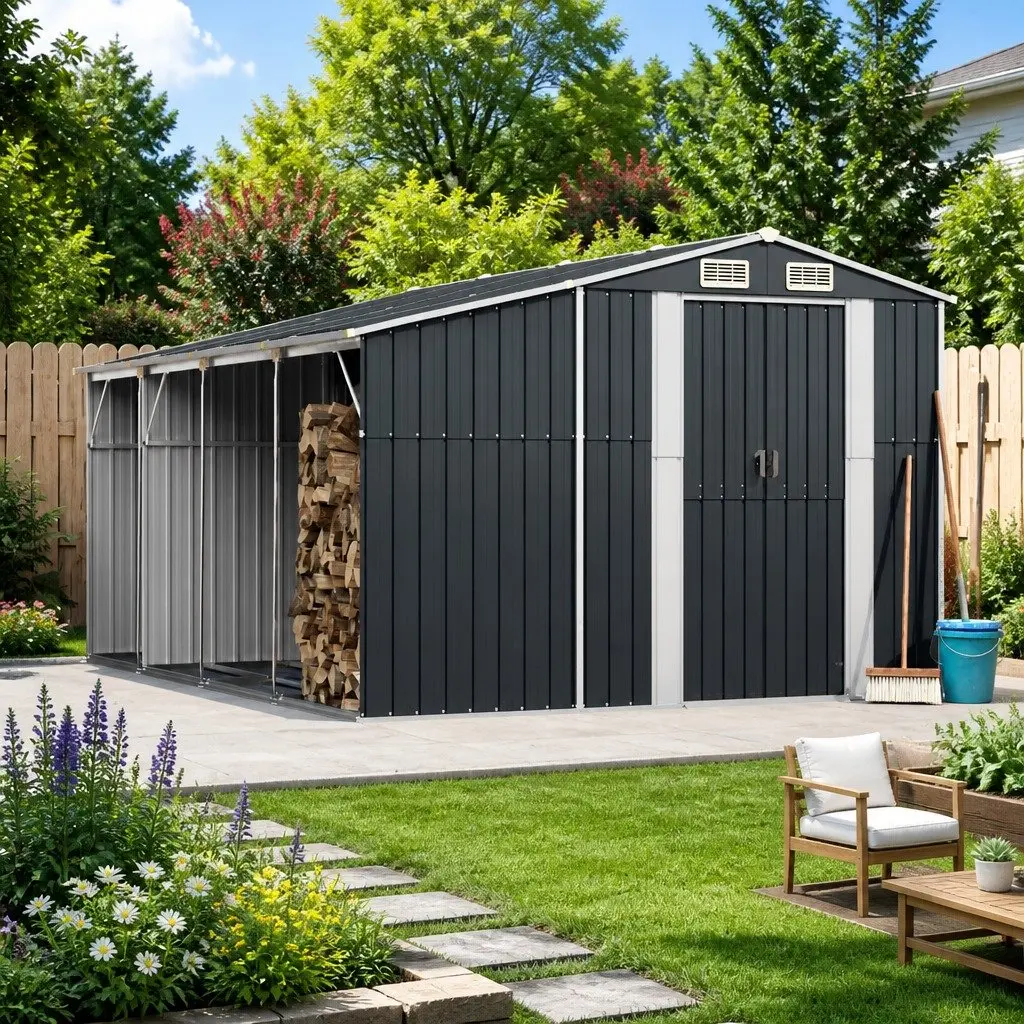 Garden Shed Anthracite 277x365.5x179cm Galvanised Steel Outdoor Storage Tool