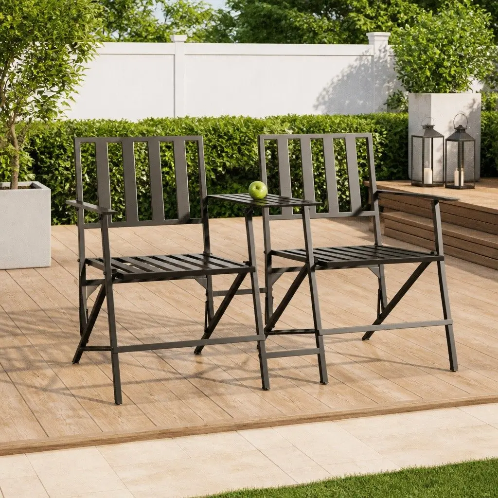 Folding Garden Bench with Middle Table 137cm Outdoor Seating for 2