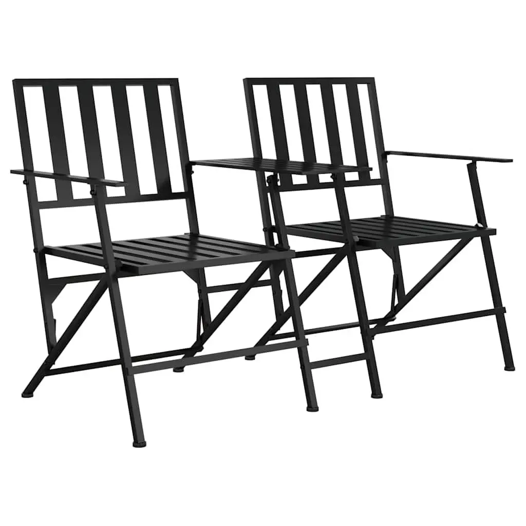 Folding Garden Bench with Middle Table 137cm Outdoor Seating for 2