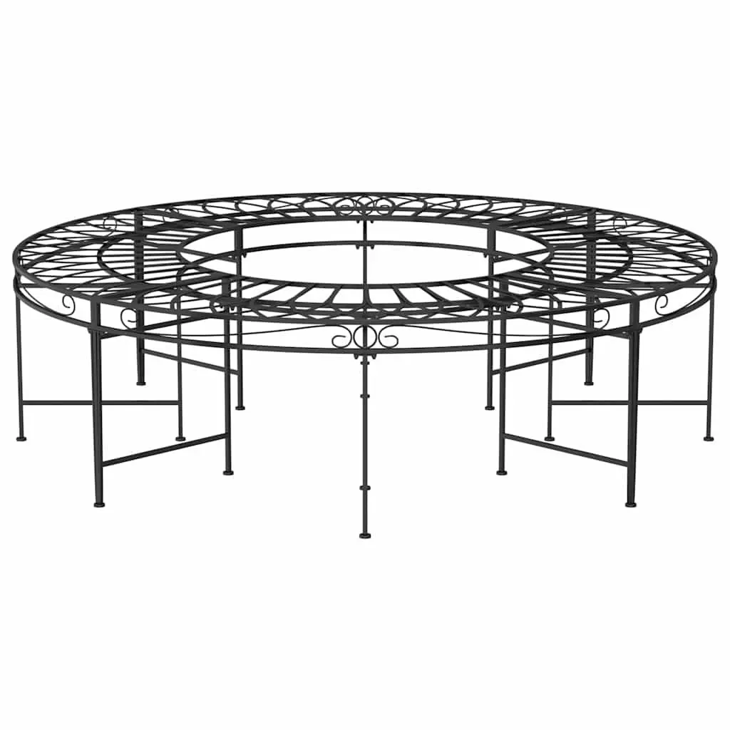 Black Steel Round Tree Bench 160cm Weather Resistant Outdoor Seating Garden Patio