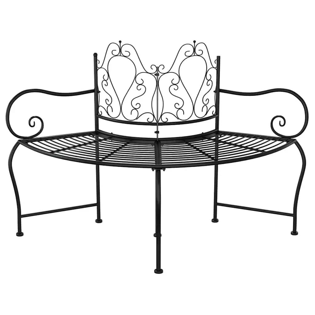 Outdoor Tree Bench 150cm Wrap Around Garden Seating Black Steel Patio Furniture