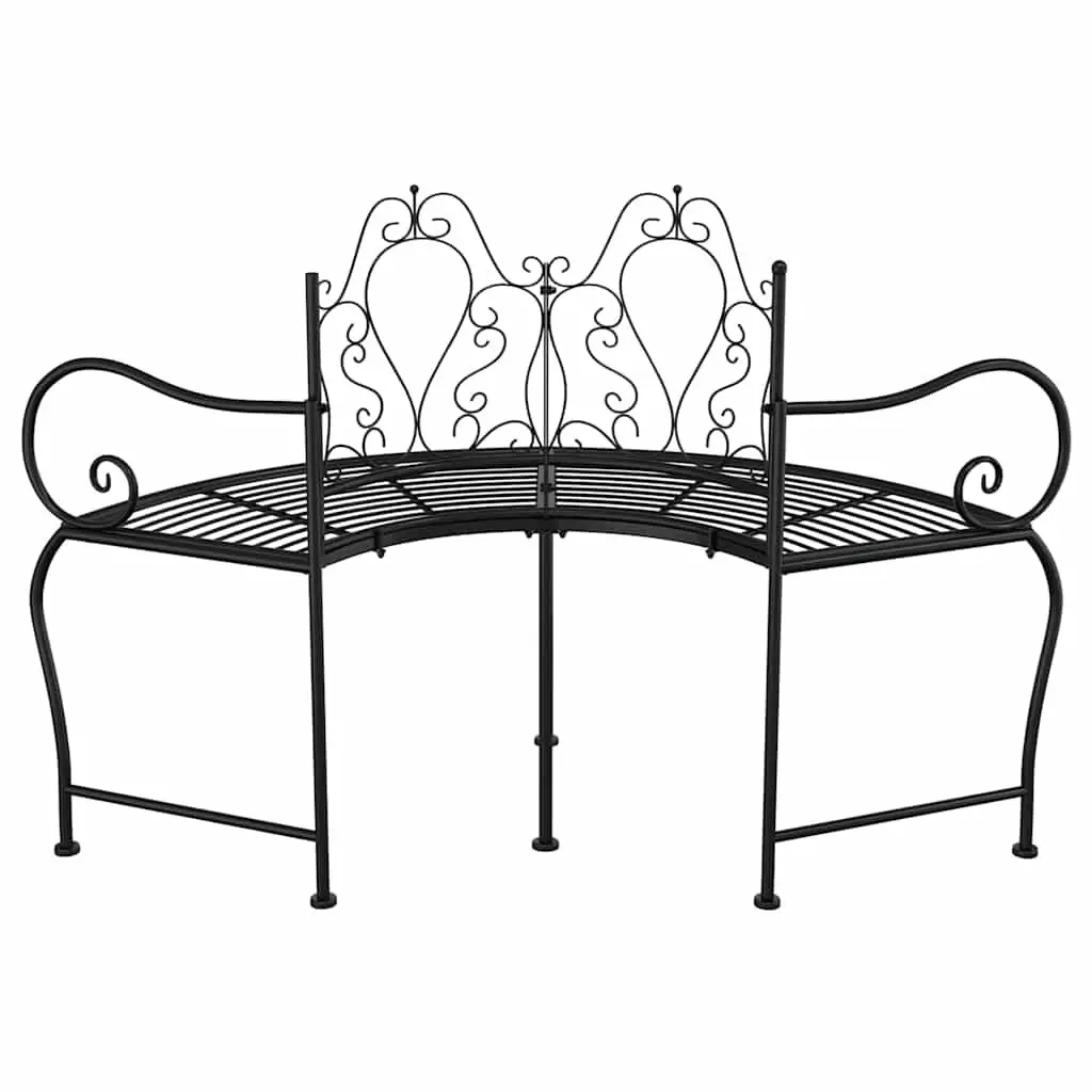 Outdoor Tree Bench 150cm Wrap Around Garden Seating Black Steel Patio Furniture