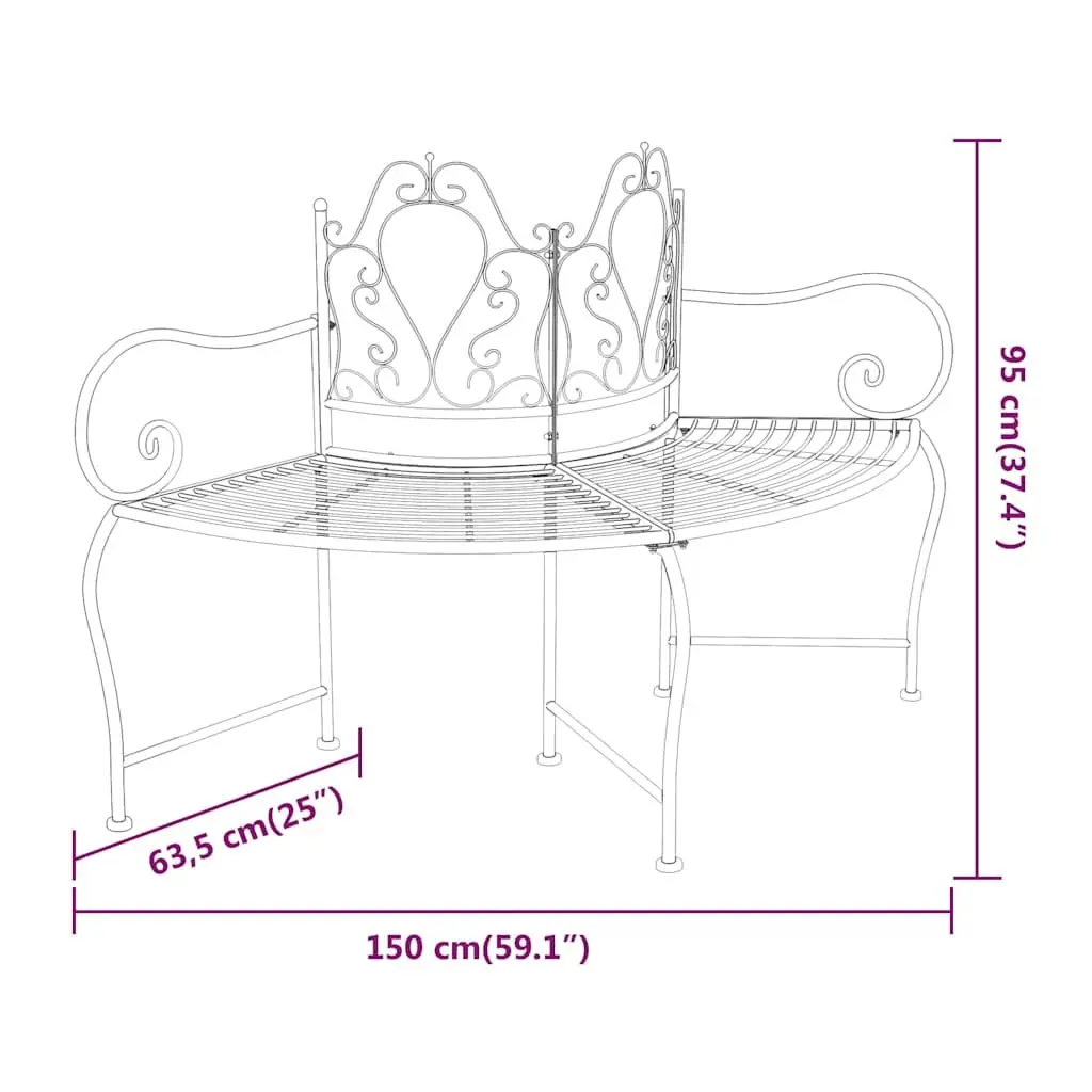 Outdoor Tree Bench 150cm Wrap Around Garden Seating Black Steel Patio Furniture