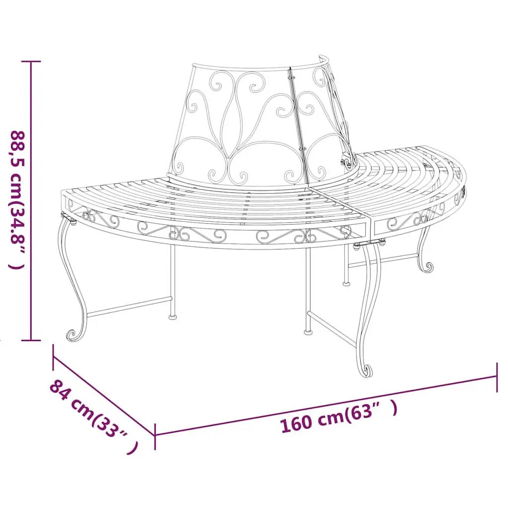 Half Round Tree Bench Outdoor Seating Metal Garden Patio Wrap Around Shade 160cm