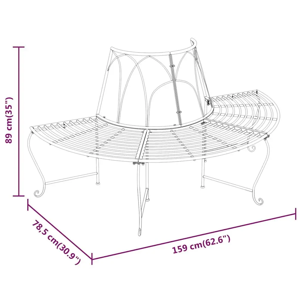 Half Round Tree Bench Outdoor Seating Steel Garden Patio Wrap Around Shade 159cm