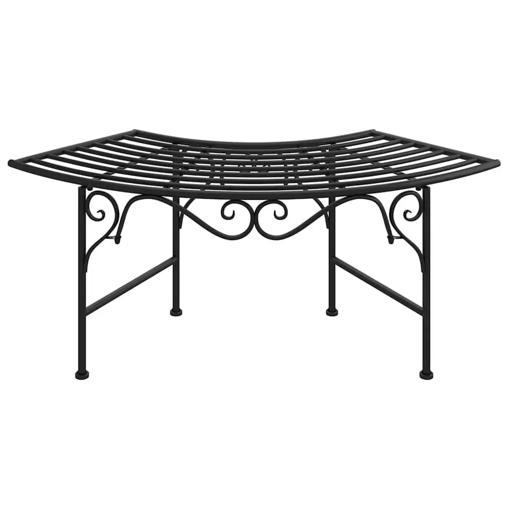 Outdoor Tree Bench Arc Shaped 113cm Metal Garden Seating Black