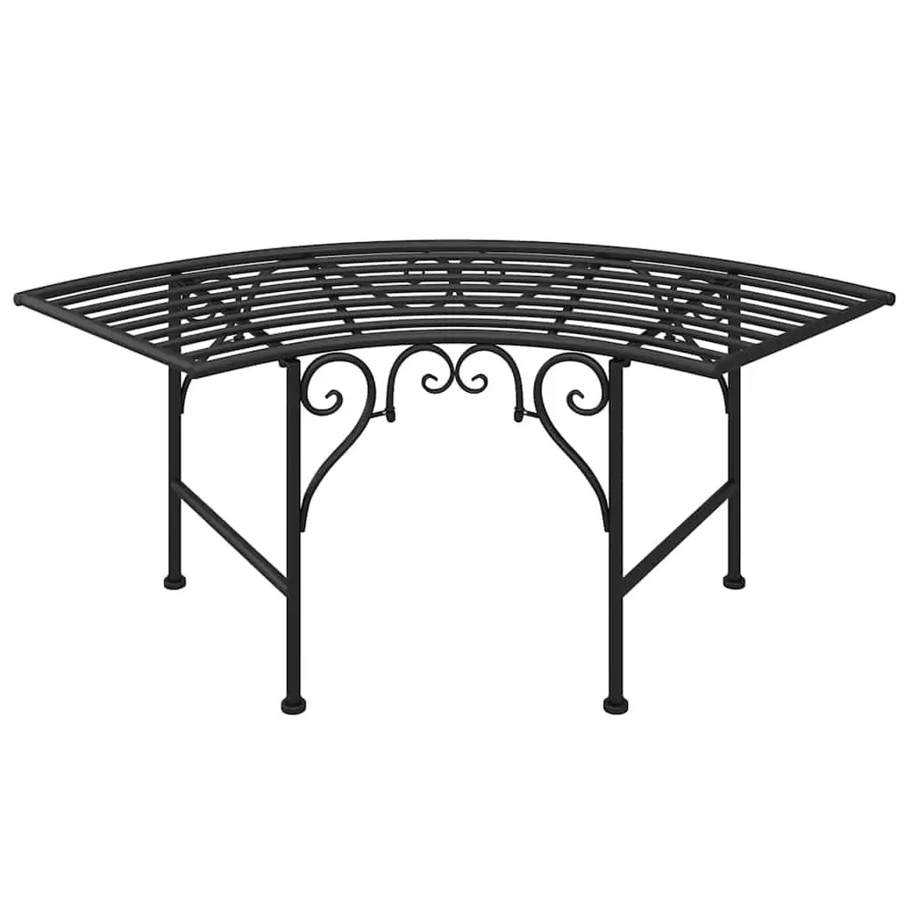 Outdoor Tree Bench Arc Shaped 113cm Metal Garden Seating Black