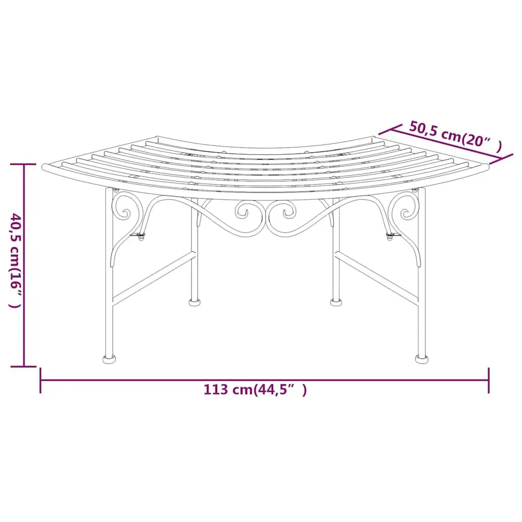 Outdoor Tree Bench Arc Shaped 113cm Metal Garden Seating Black