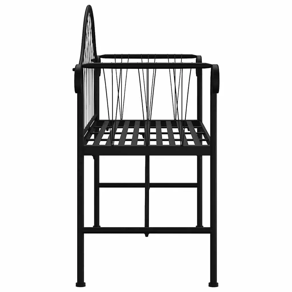 2-Seater Garden Bench Black Steel Frame 128cm Outdoor Metal Patio Seating