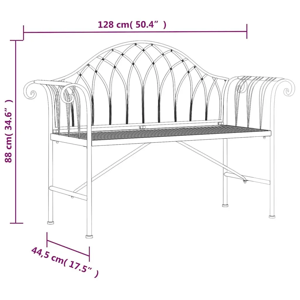 2-Seater Garden Bench Black Steel Frame 128cm Outdoor Metal Patio Seating
