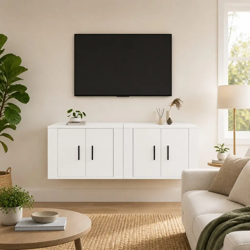 Wall-Mounted TV Cabinet White Storage Unit 57 x 34.5 x 40 cm 2 Piece